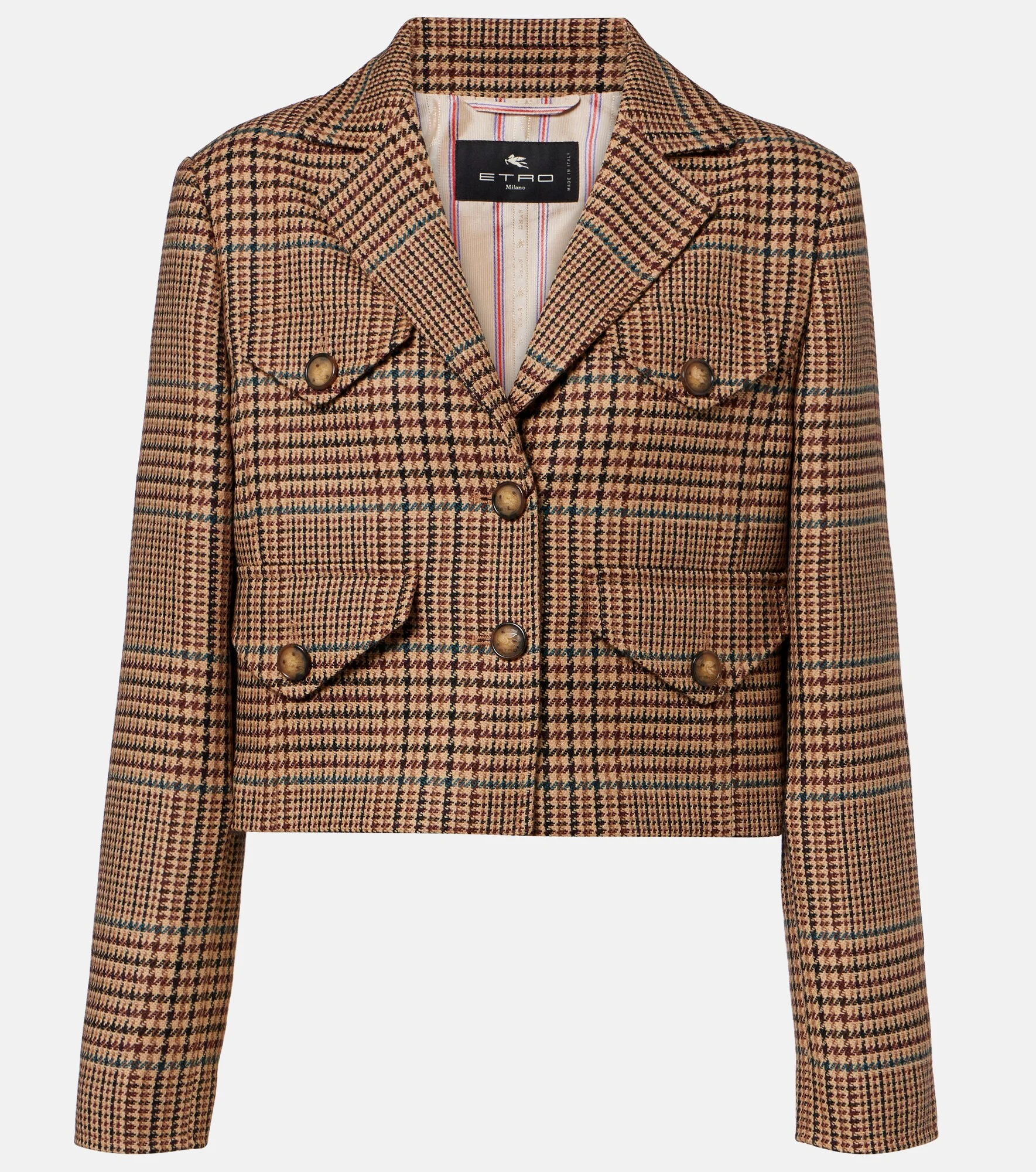 Houndstooth cropped wool blazer - 1