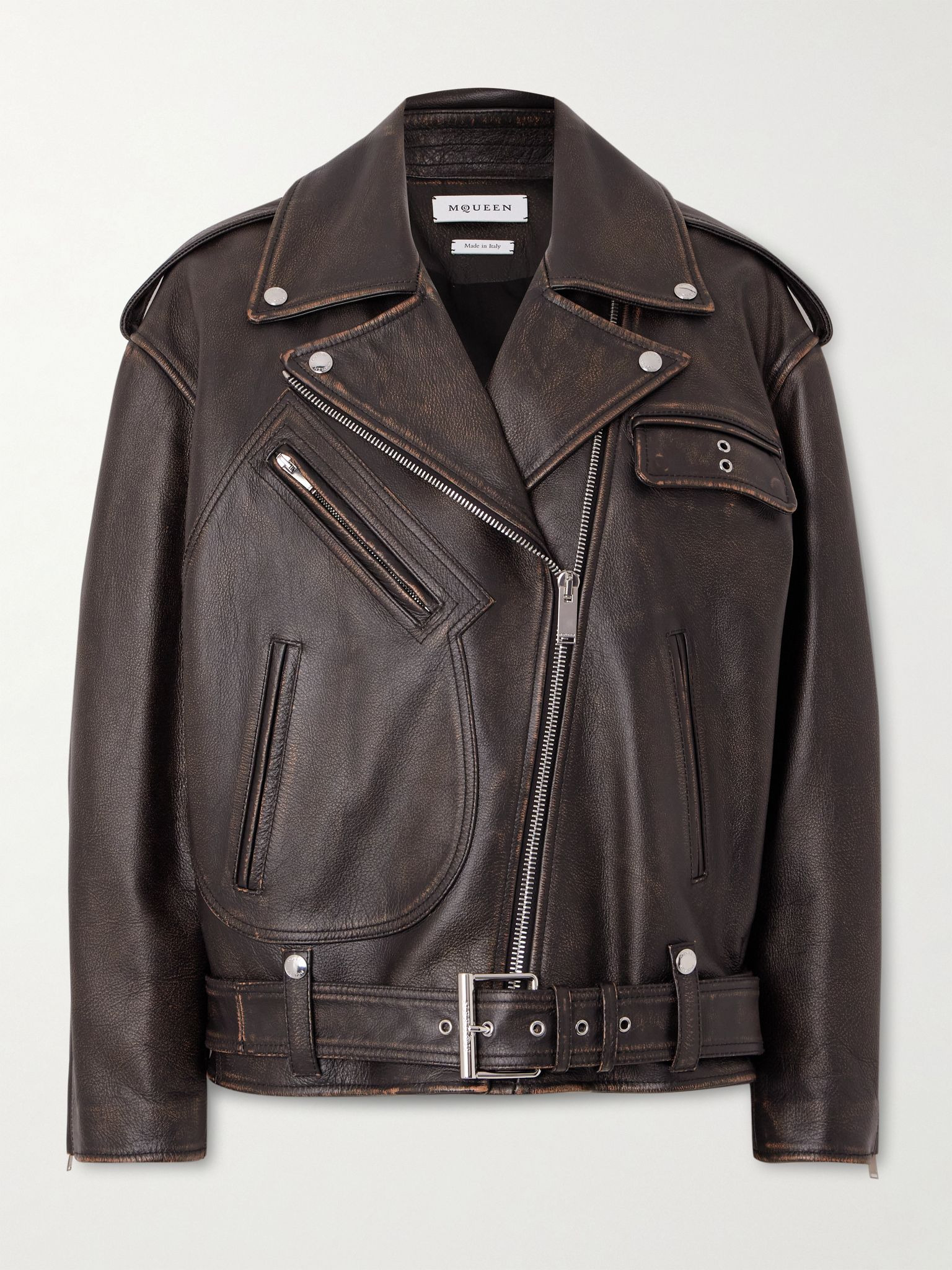 Distressed leather biker jacket Dark brown - 1