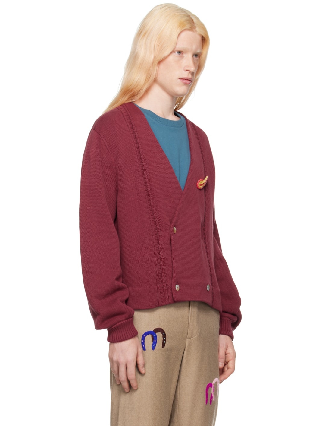 Burgundy Double-Breasted Cardigan - 2