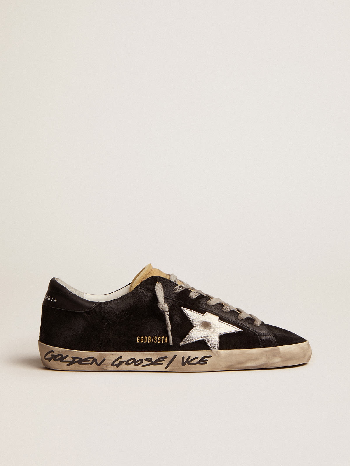 Men's Super-Star in black suede with silver laminated leather star - 1