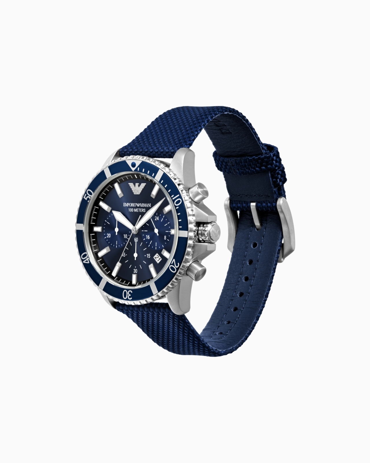 CHRONOGRAPH BLUE NYLON AND LEATHER WATCH - 2