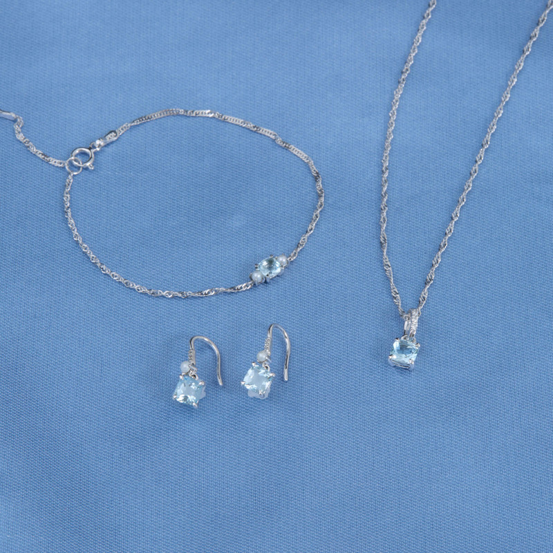 Cushion Cut Aquamarine and Pearl Drop Earrings 9