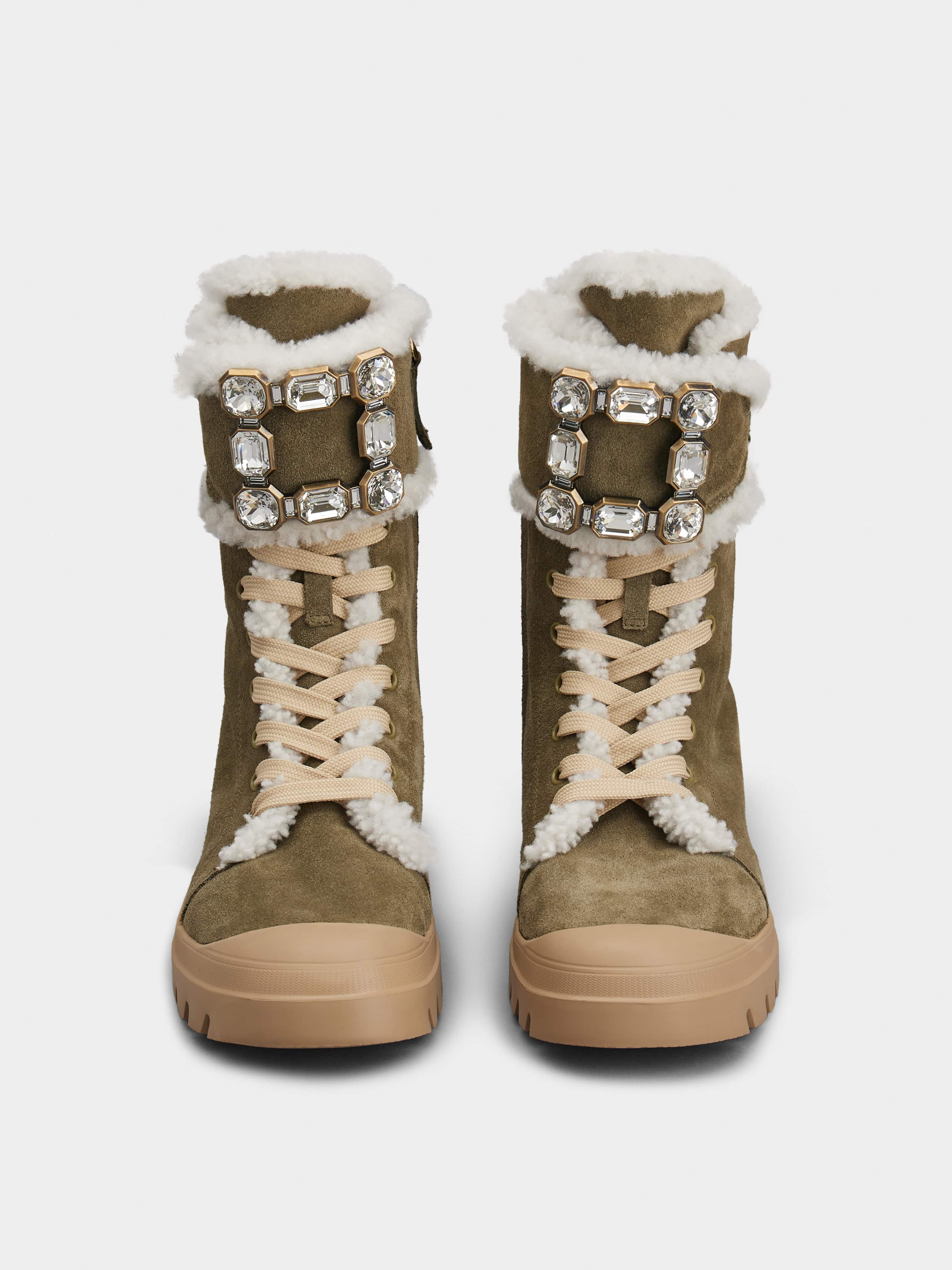 Walky Viv' Strass Buckle Lace Up Shearling Boots in Suede - 7