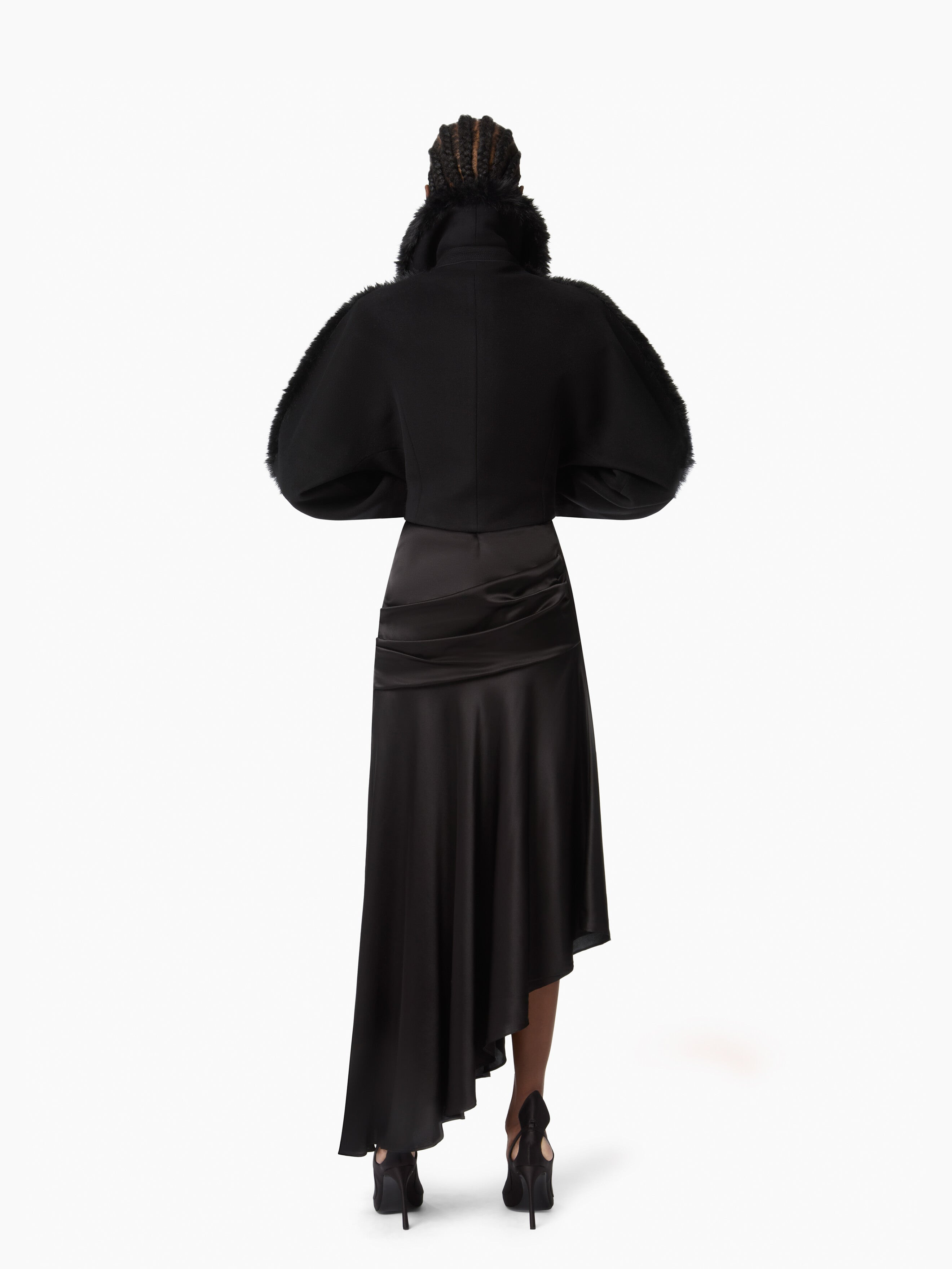 Black Asymmetric Draped Skirt - 4