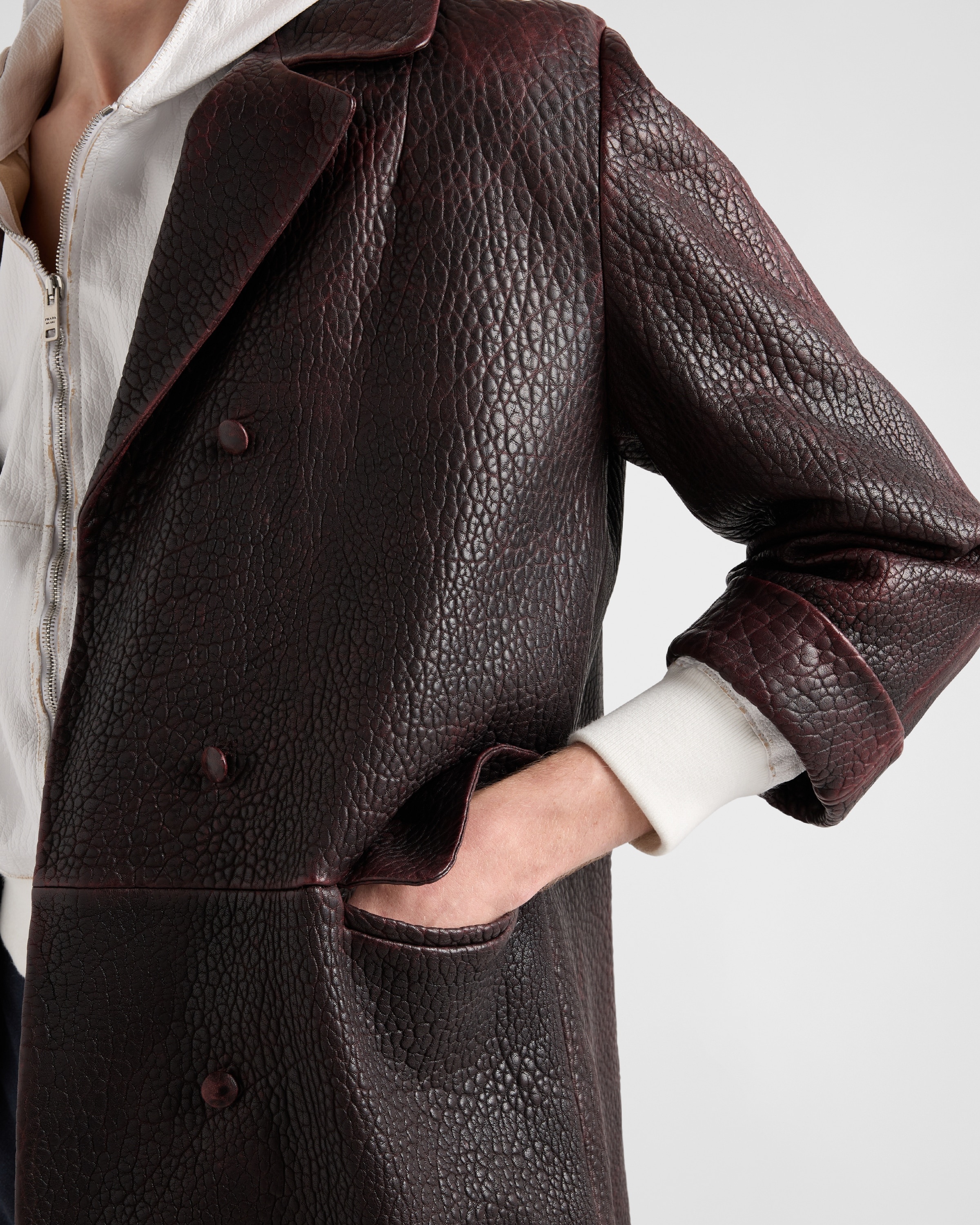 Double-breasted nappa leather coat - 4