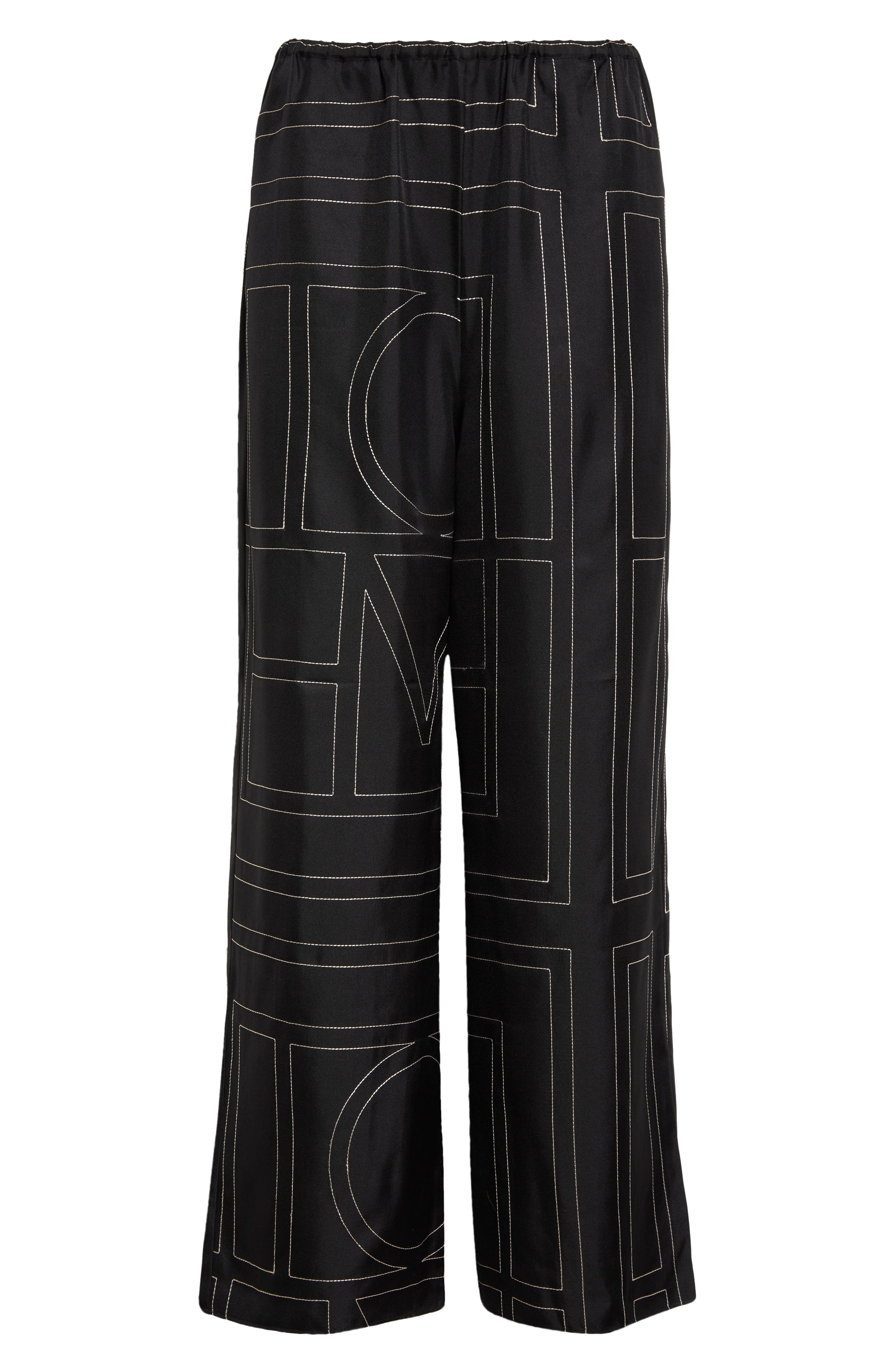 TOTEME Monogram Silk Pajama Bottoms in Black Monogram at Nordstrom - 6