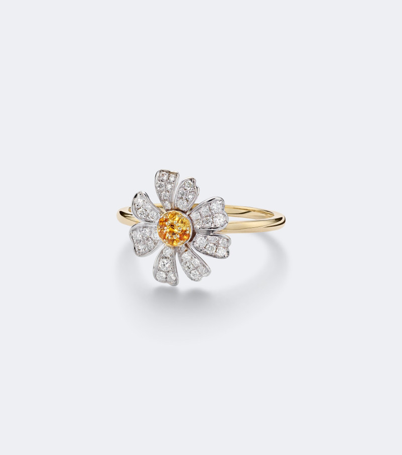 Marguerite 9kt gold ring with diamonds and citrines 1