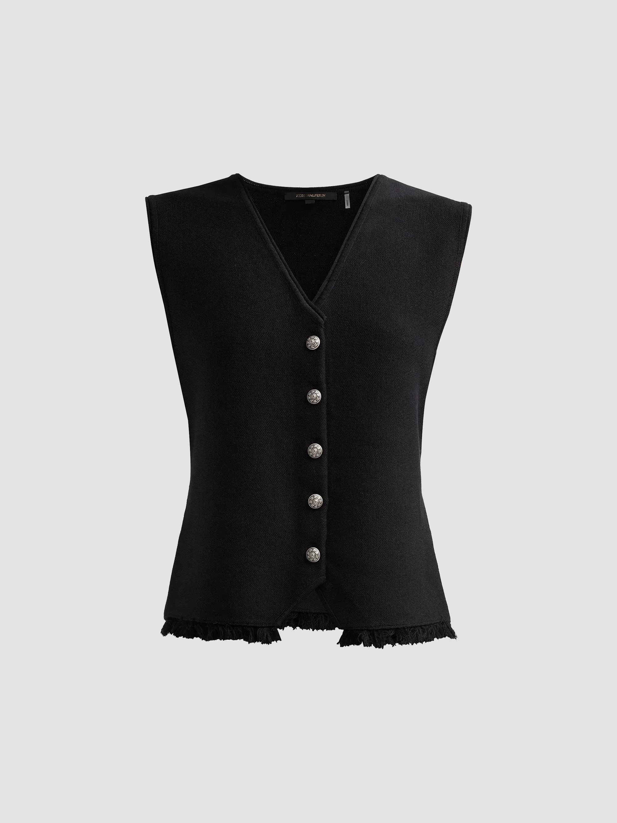 Women's Anya Fringe Hem Vest - Black - 1