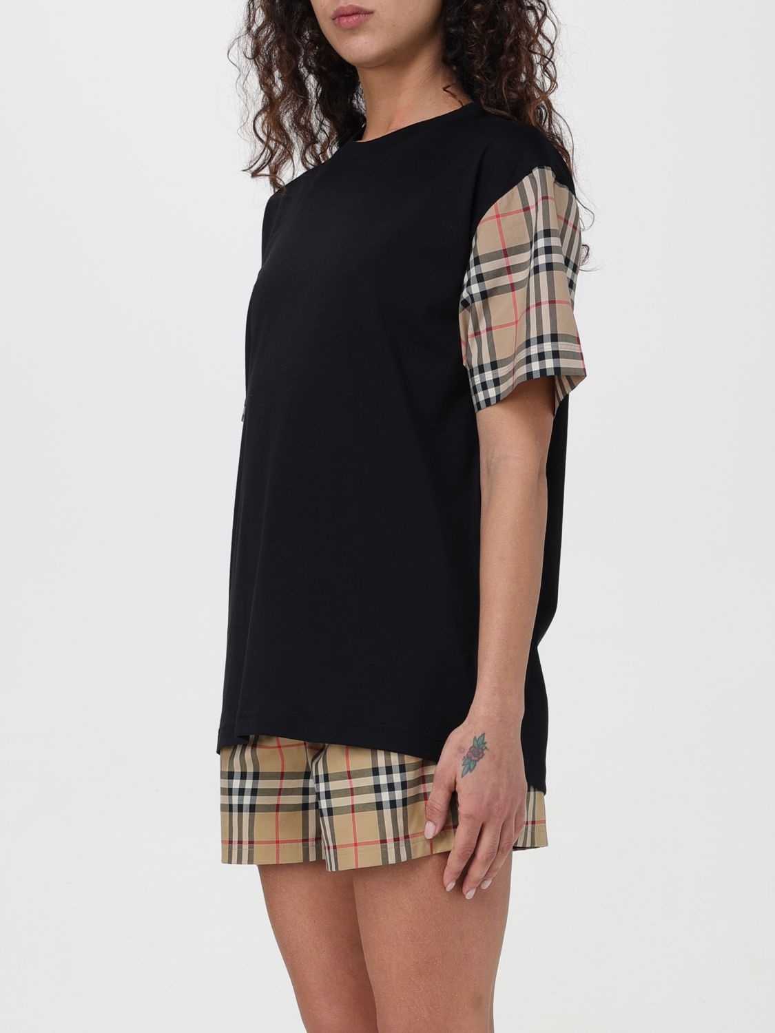 Burberry T-shirt in organic cotton with Vintage Check sleeves - 4