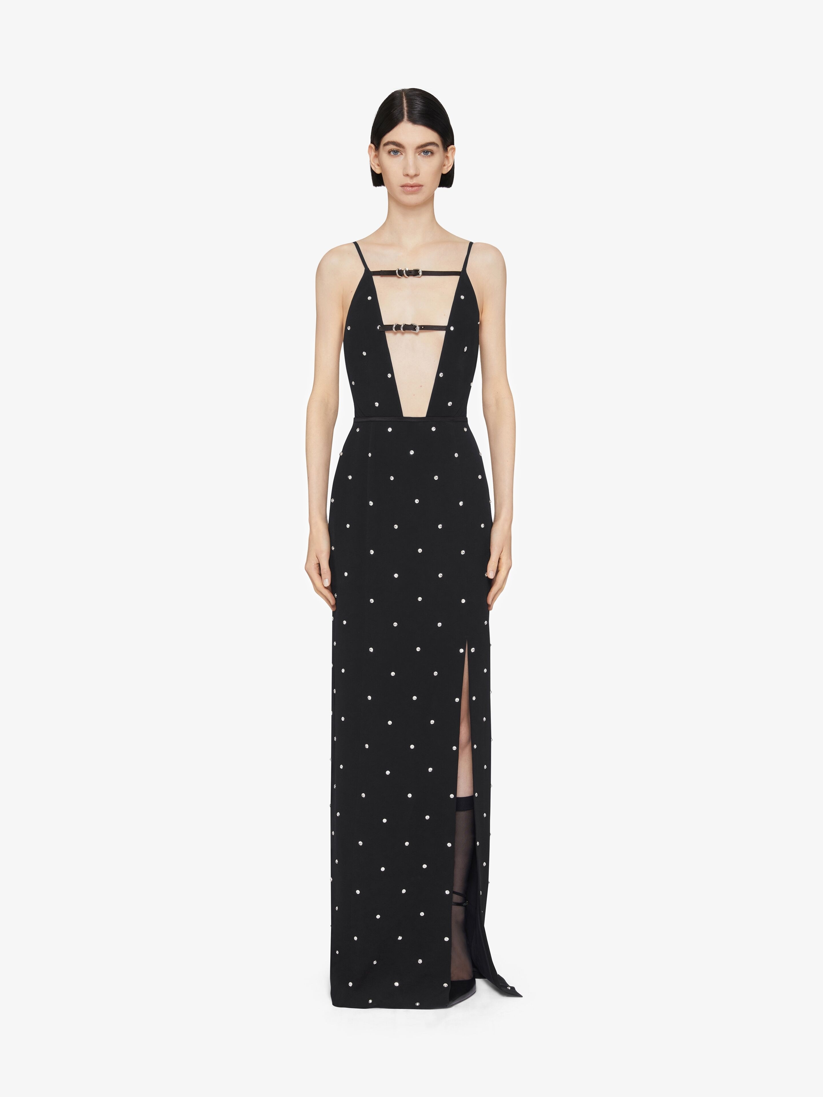 VOYOU EVENING DRESS IN CREPE AND SATIN WITH CRYSTALS - 2