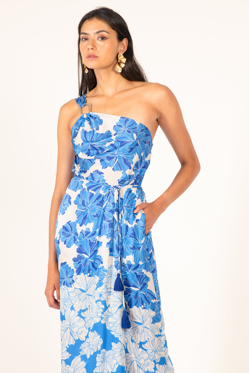 Poupette St Barth Long Dress Fanny - Blue Flower Bunch outlook