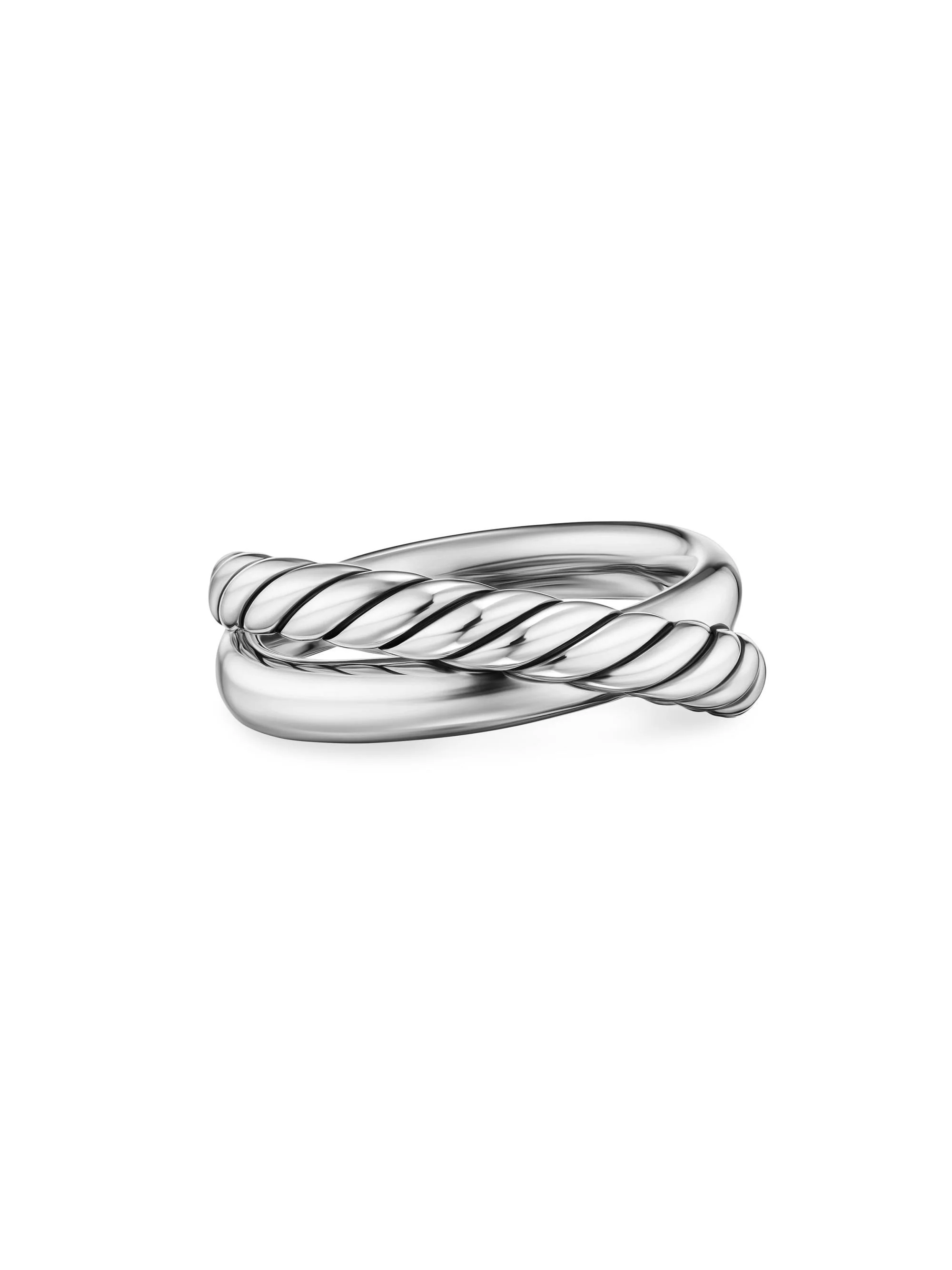 Women's Crossover Two Row Ring in Sterling Silver, 7.4MM - Silver - 1