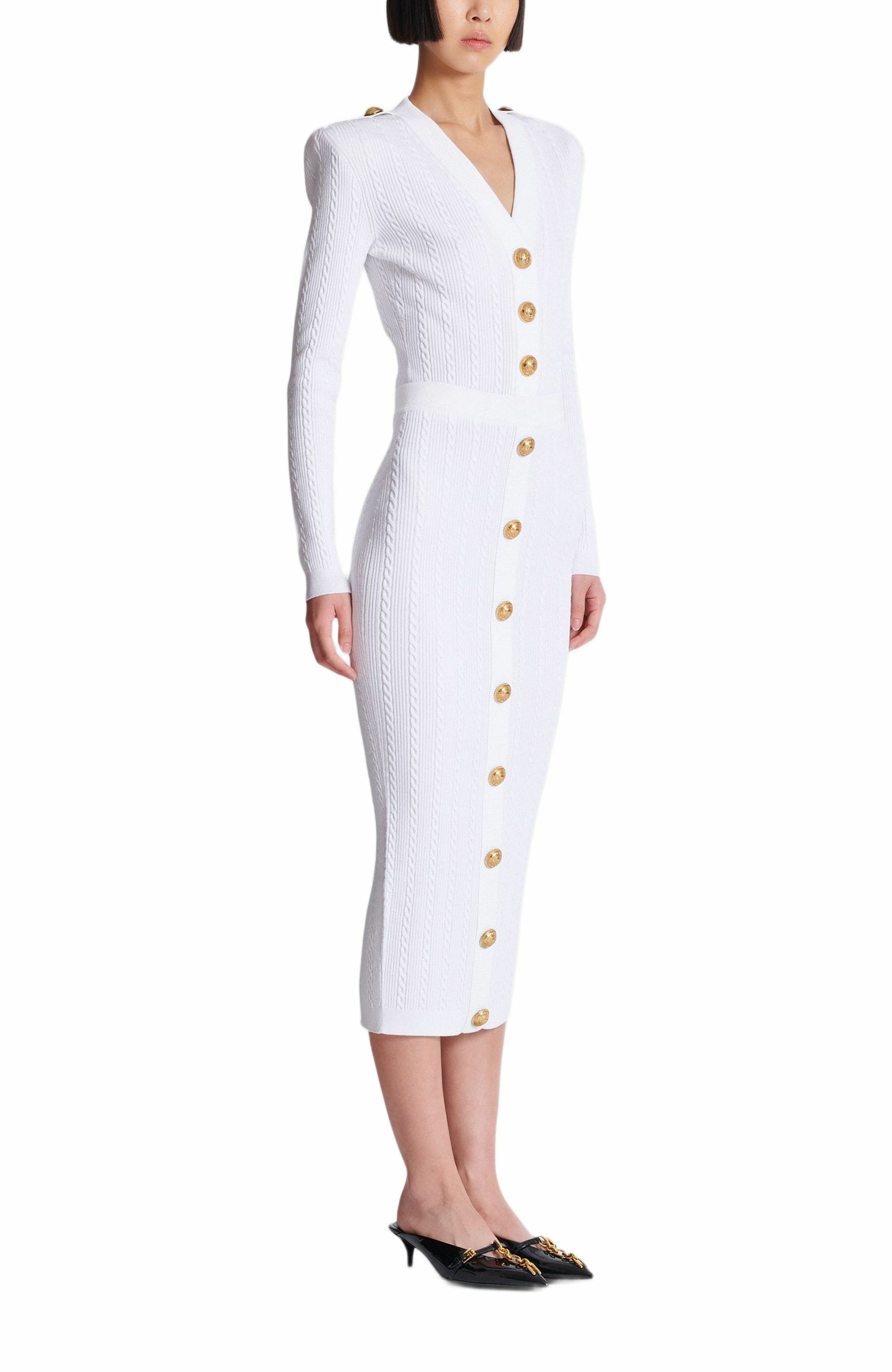 Balmain Cable-knit midi skirt in White at Nordstrom - 2
