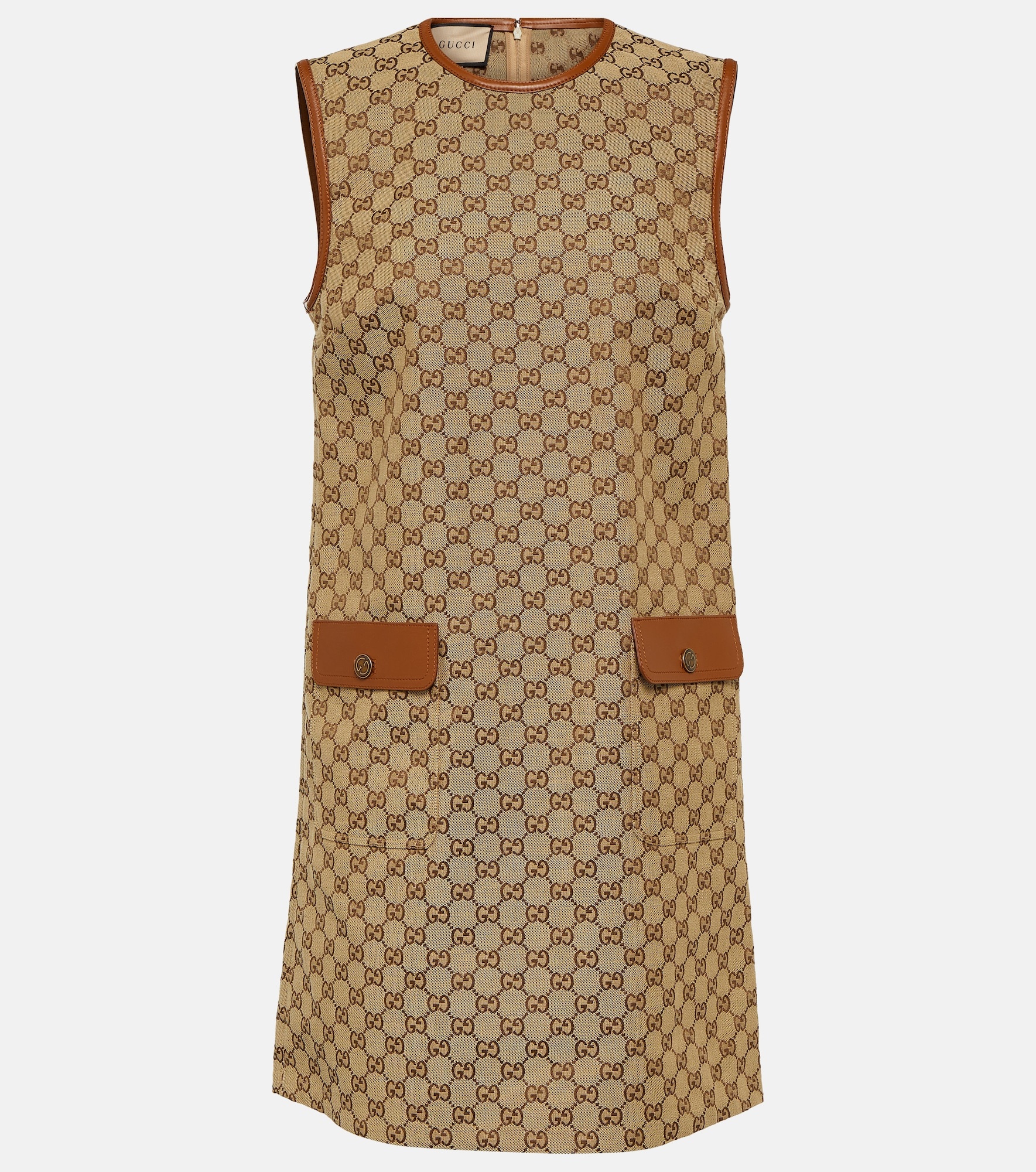 GG leather-trimmed canvas minidress - 1