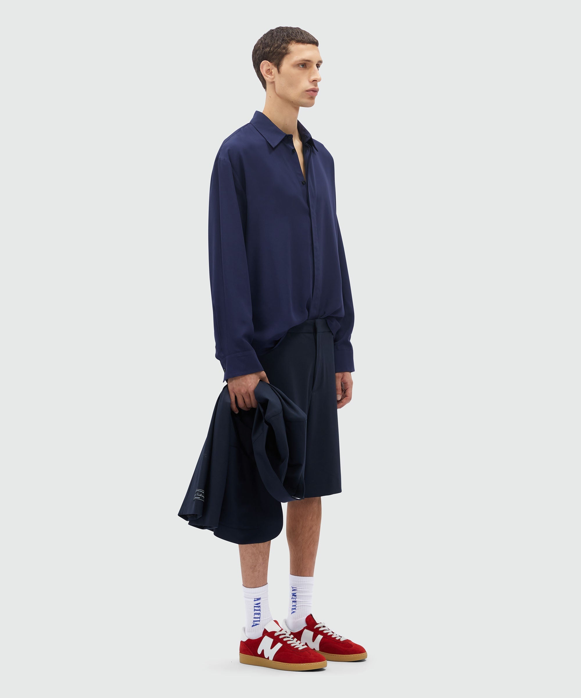 Navy blue fluid viscose shirt - 4