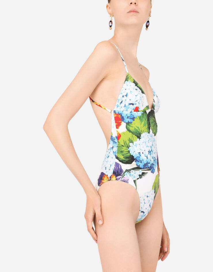 Hydrangea-print one-piece swimsuit - 4