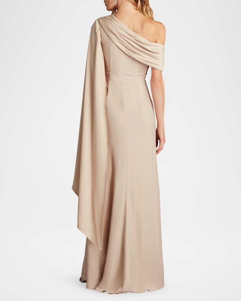 Pleated One-Shoulder Cape Gown 3
