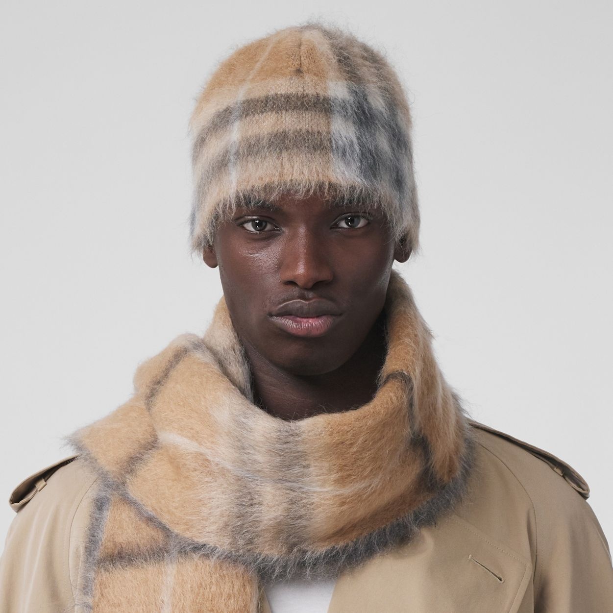 Check Mohair Silk Blend Beanie - 4