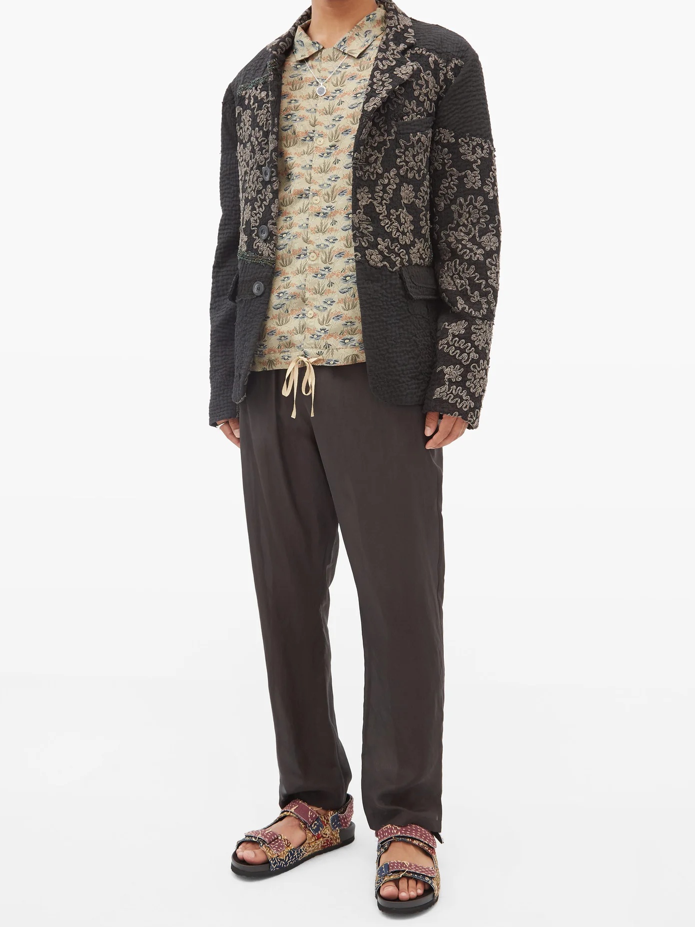 Joel drawcord-hem embroidered silk overshirt - 2