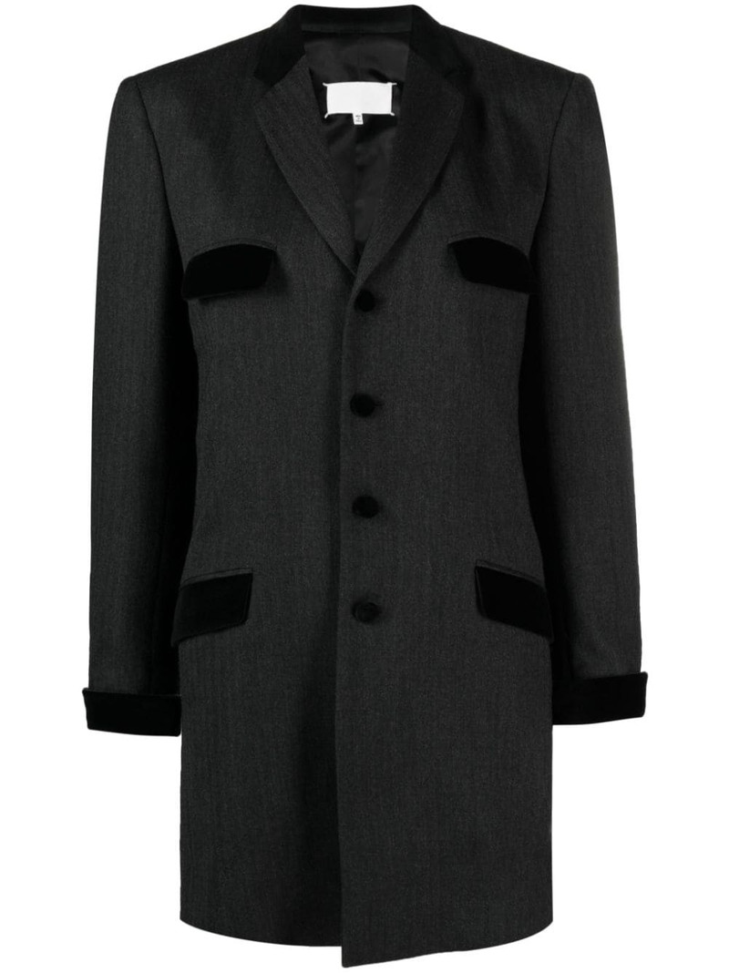 velvet-trim wool single-breasted coat 1