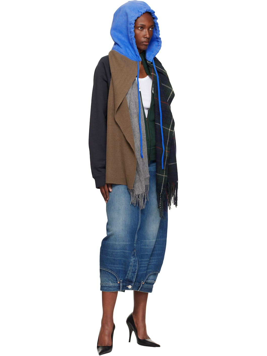 Blue & Multicolor Deconstructed Hoodie Scarf - 3