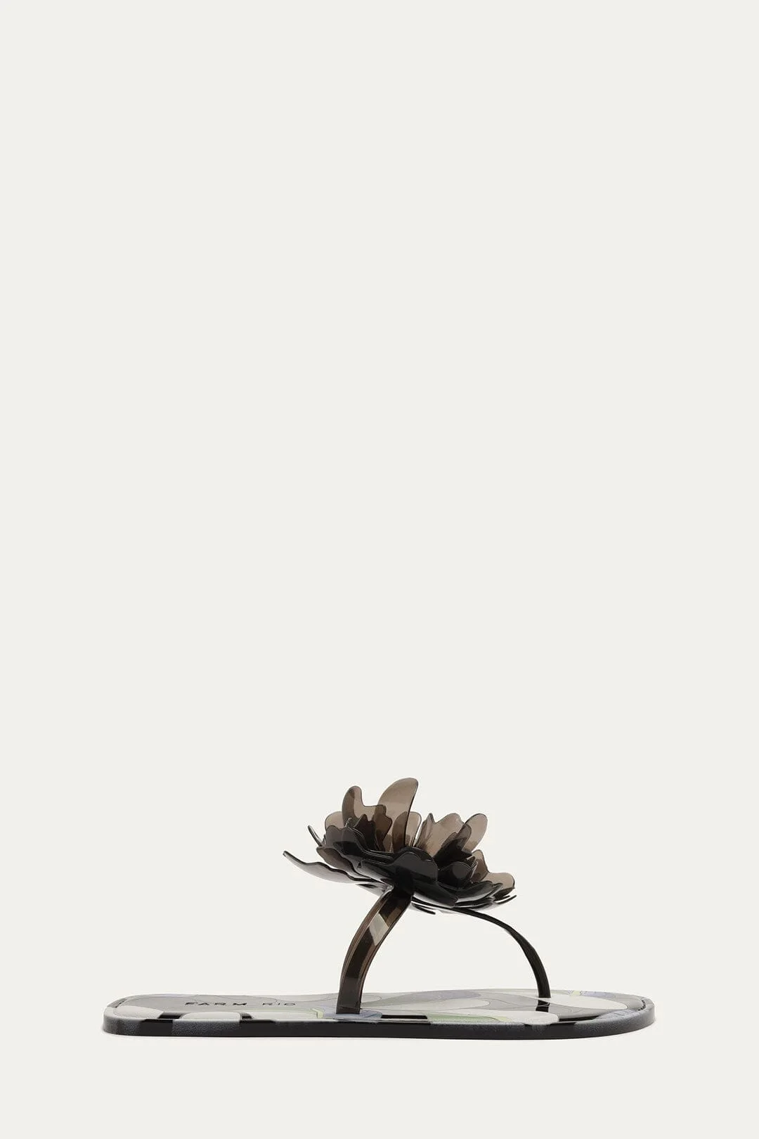 Black And White Flower Jelly Flat Sandal - 1