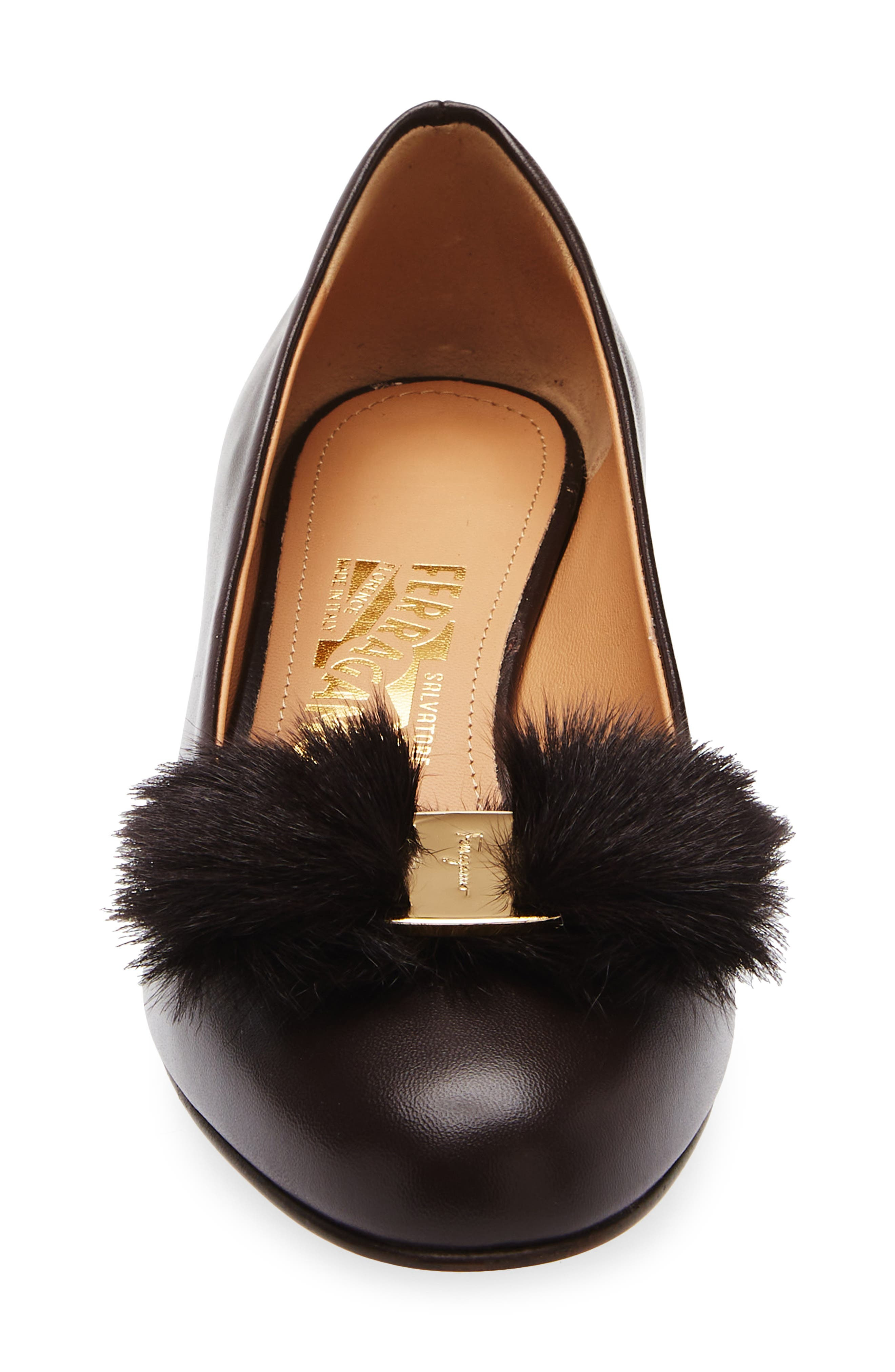 FERRAGAMO Vara Genuine Shearling Bow Pump in Testa Di Moro Biscotto Ai2011 at Nordstrom - 4