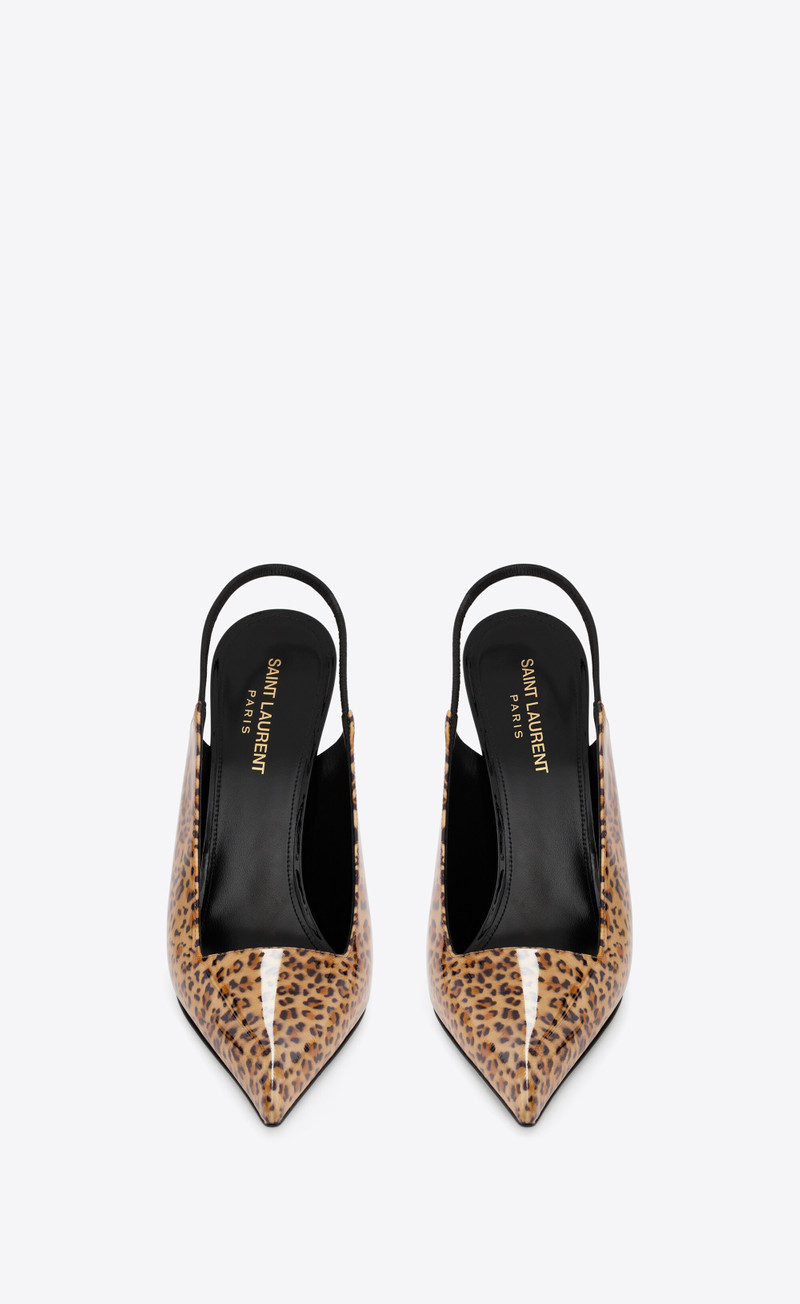 SAINT LAURENT raven slingback pumps in leopard-print patent leather outlook