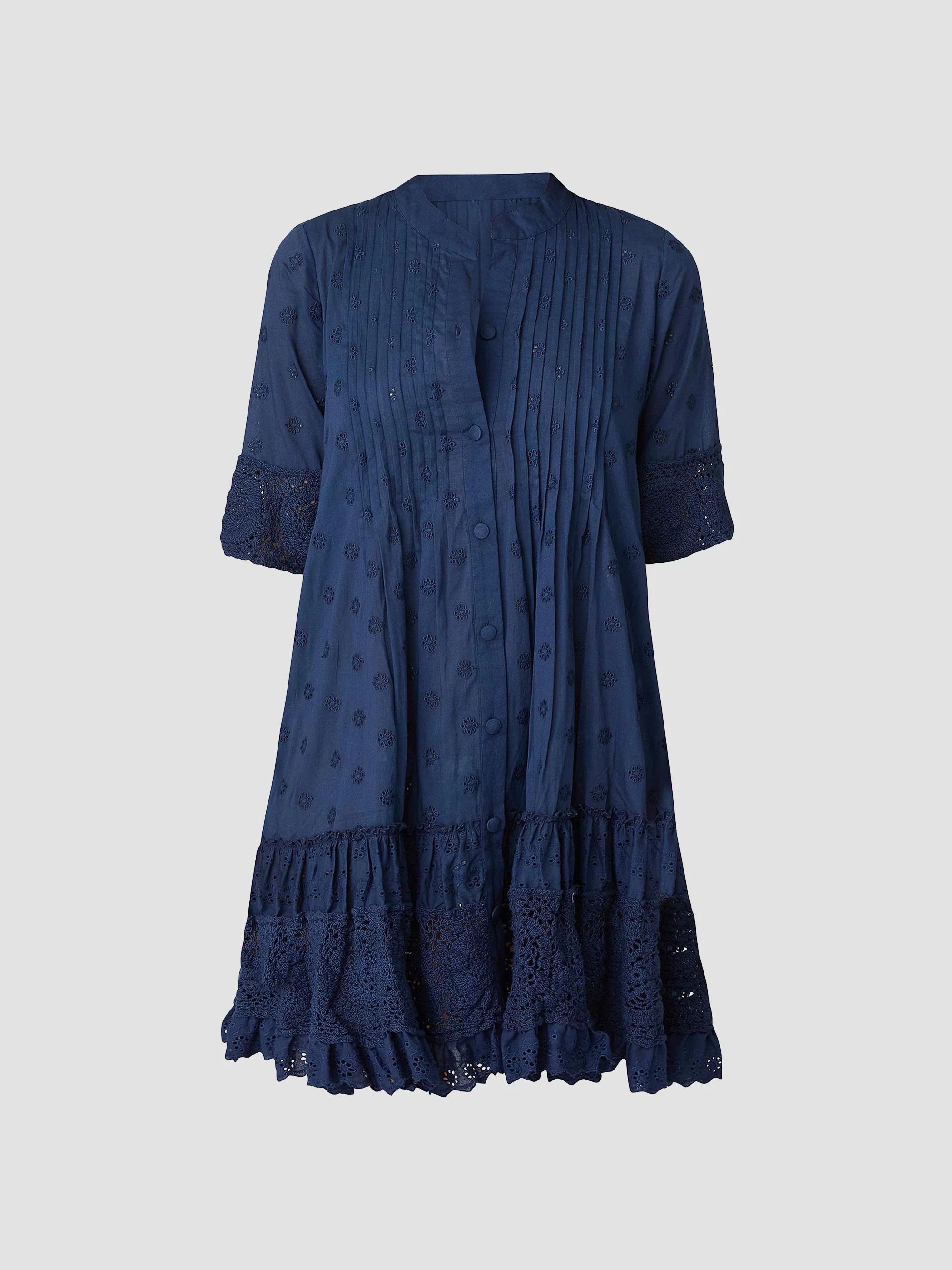 Women's Milos Pin-Tucked Cotton Cover-Up Minidress - Navy - 1