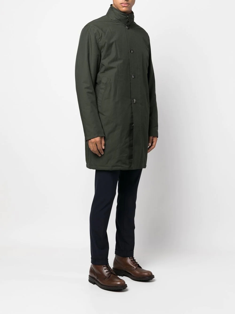 button-front funnel neck coat - 3