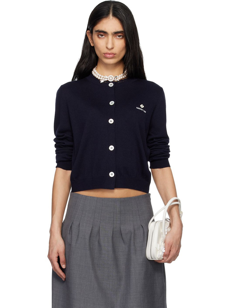 Navy Logo-Stitch Knit Cardigan 1