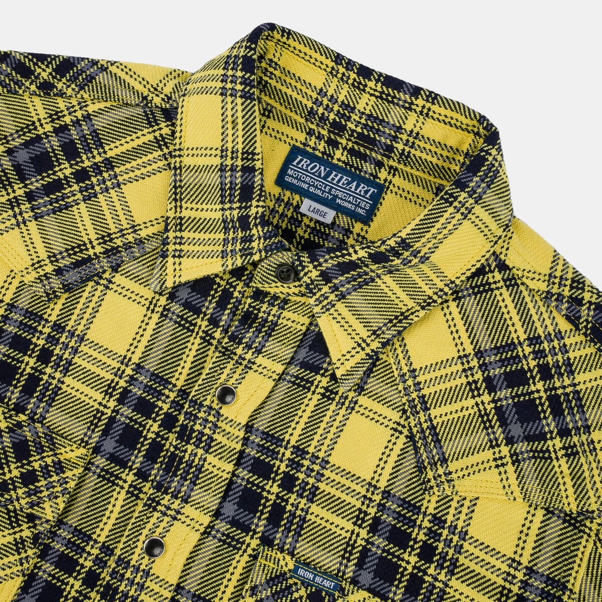 IHSH-411-YEL 9oz Selvedge Indigo Check Flannel Western Shirt Yellow - 2