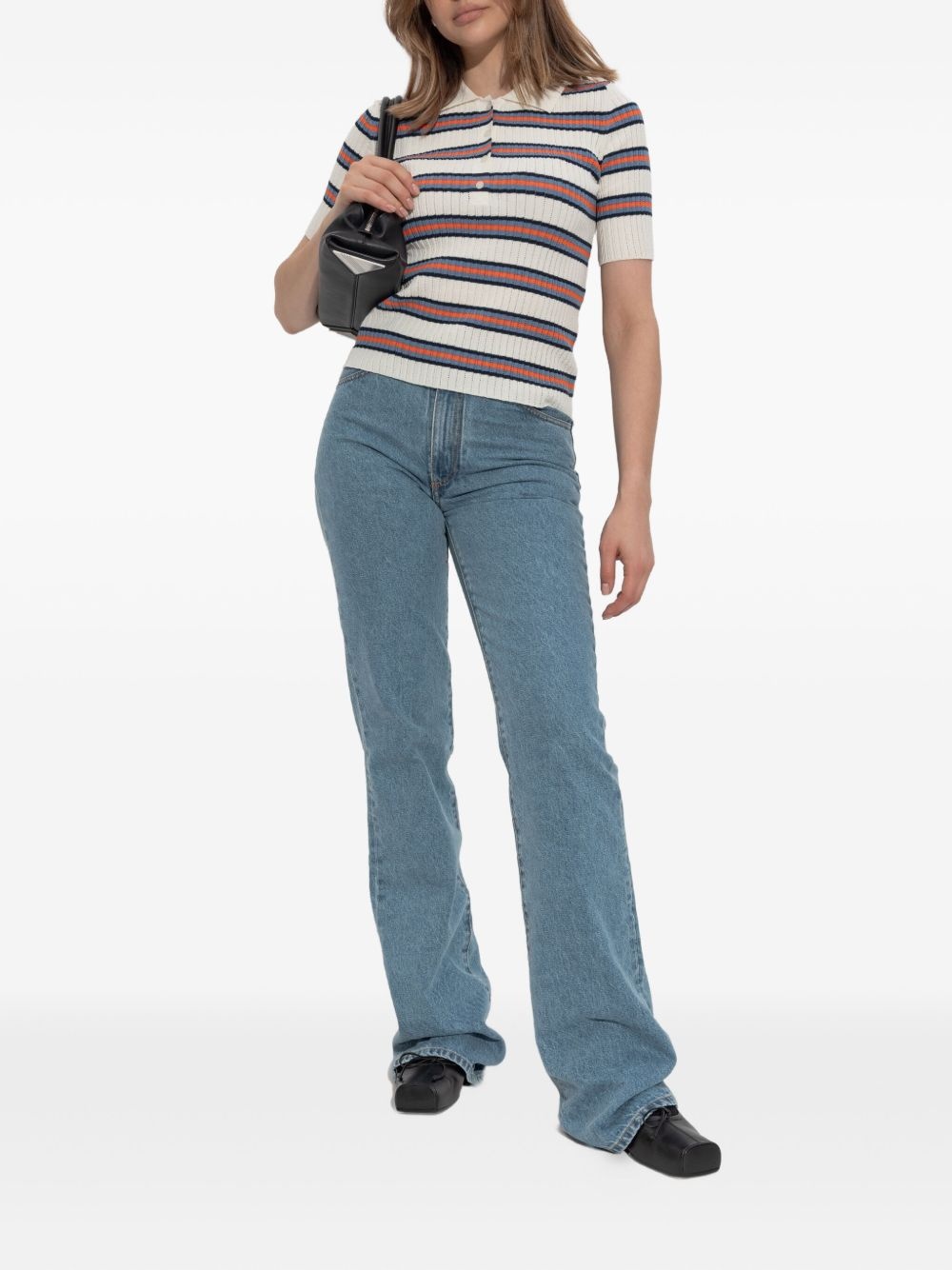 ribbed striped polo top - 2