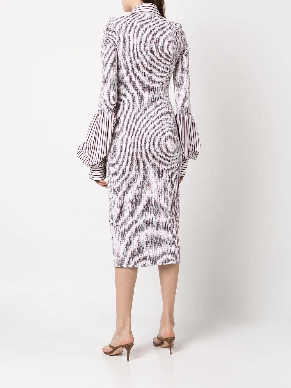 ruched stripe-print shirt dress - 4