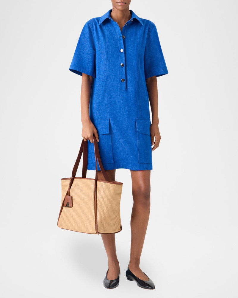 AKRIS Short-Sleeve Cotton Stretch Denim Mini Polo Dress outlook