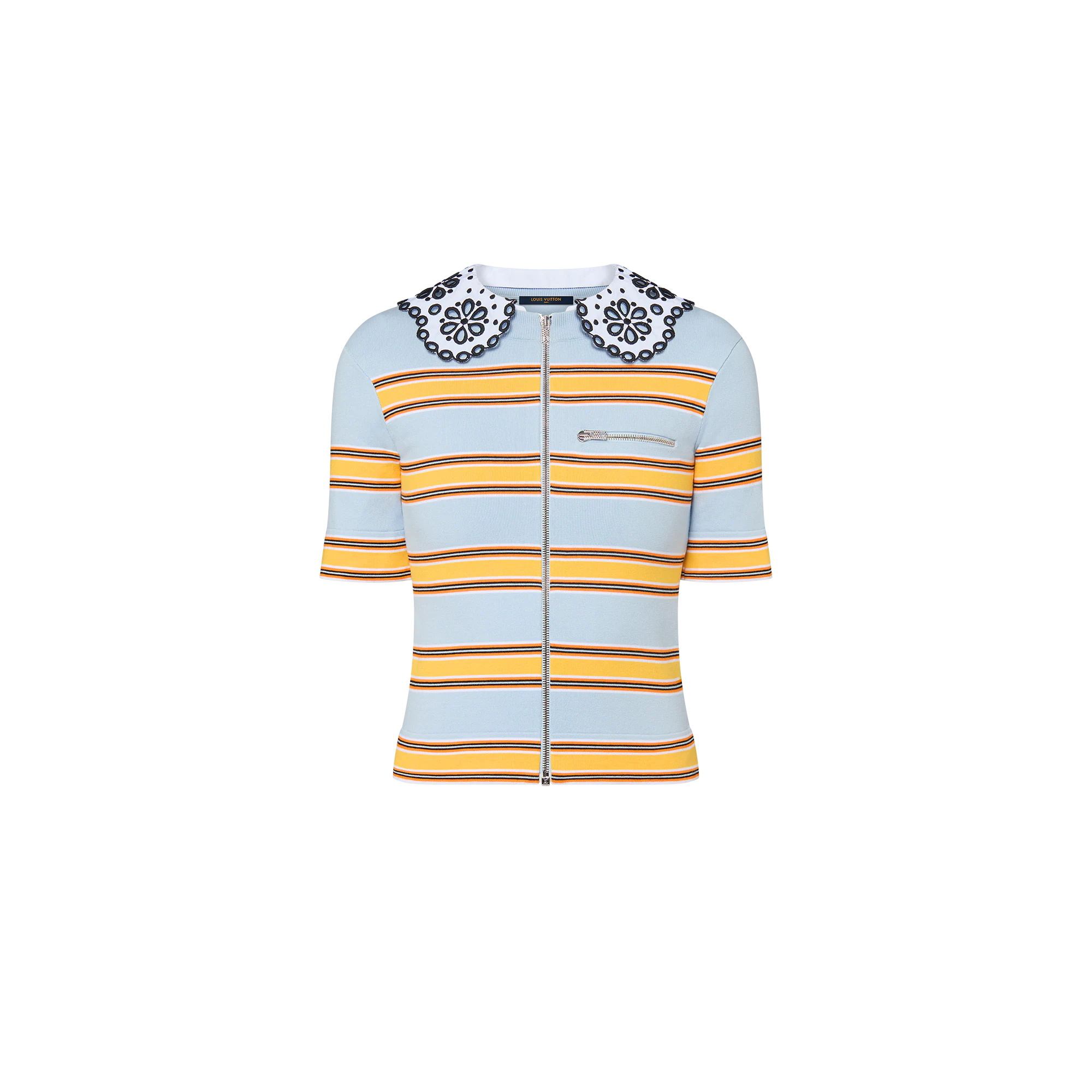 Collar Detail Striped Knit Top - 1