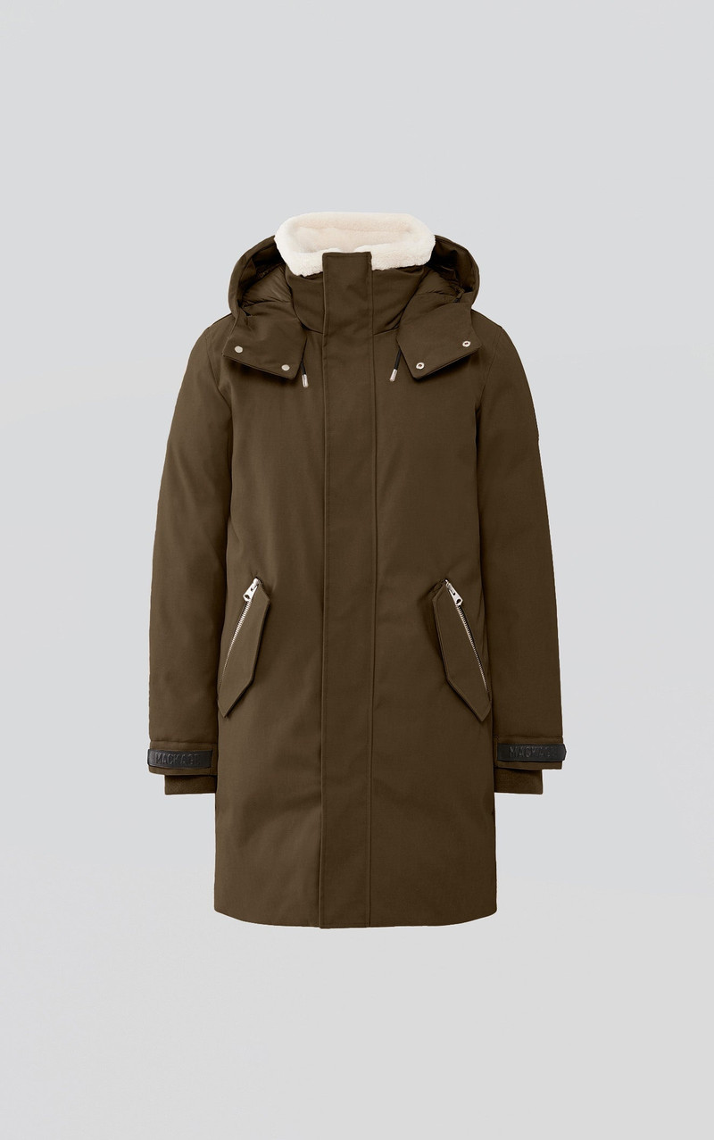 KASON Twill down parka with sheepskin lined collar for men 1