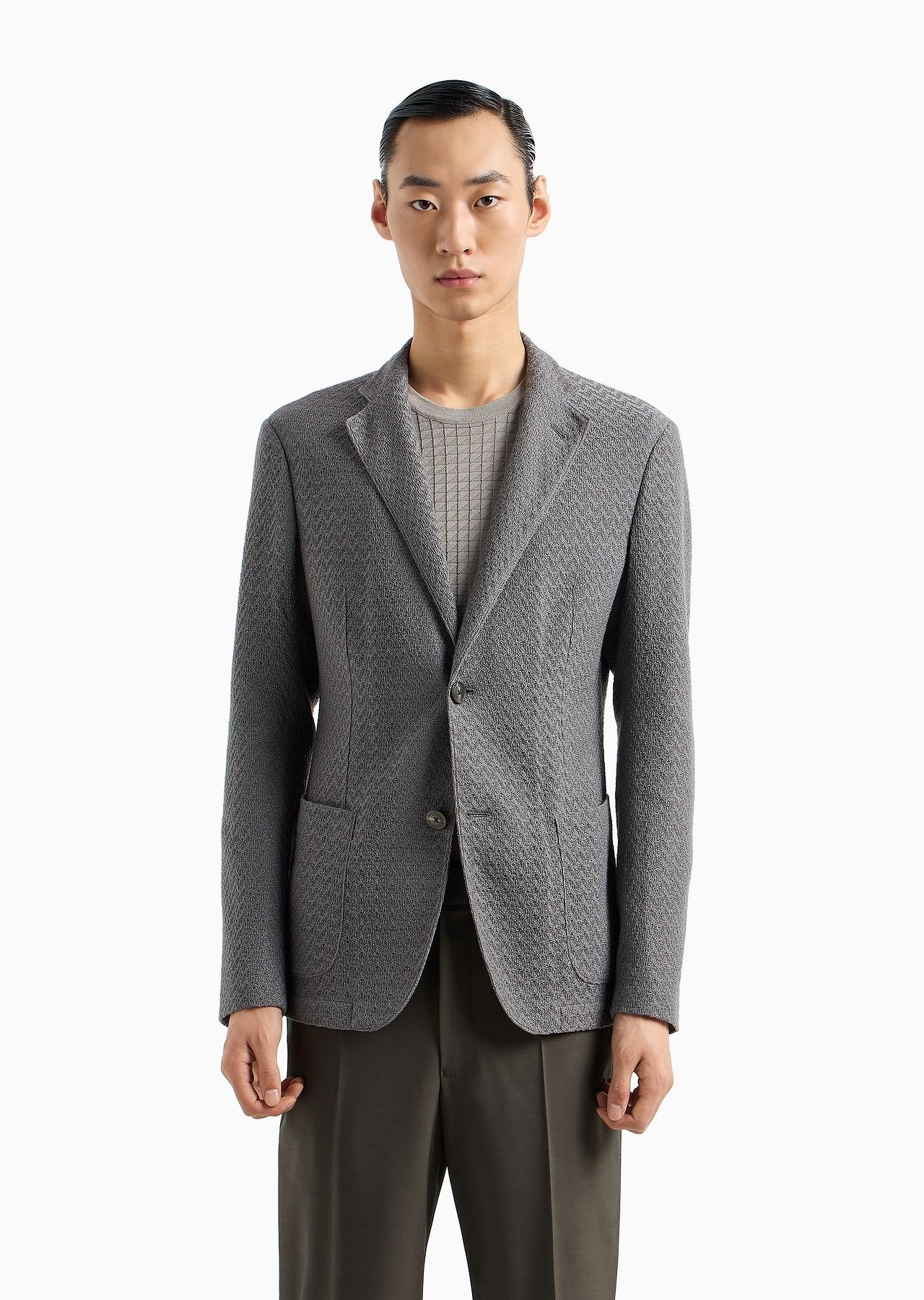 Ultra-lightweight, virgin-wool jacquard knit single-breasted jacket - 2