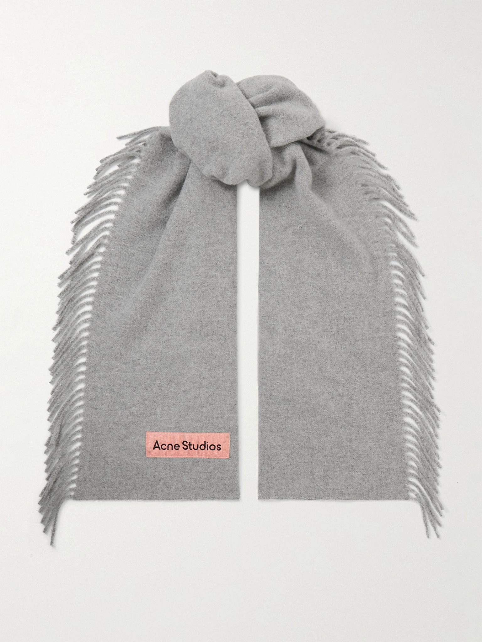 Appliquéd fringed wool scarf Light gray - 1