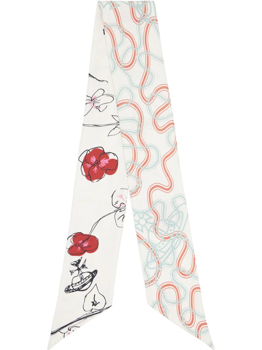 Multicolor Flower & Orb Twilly Scarf - 1
