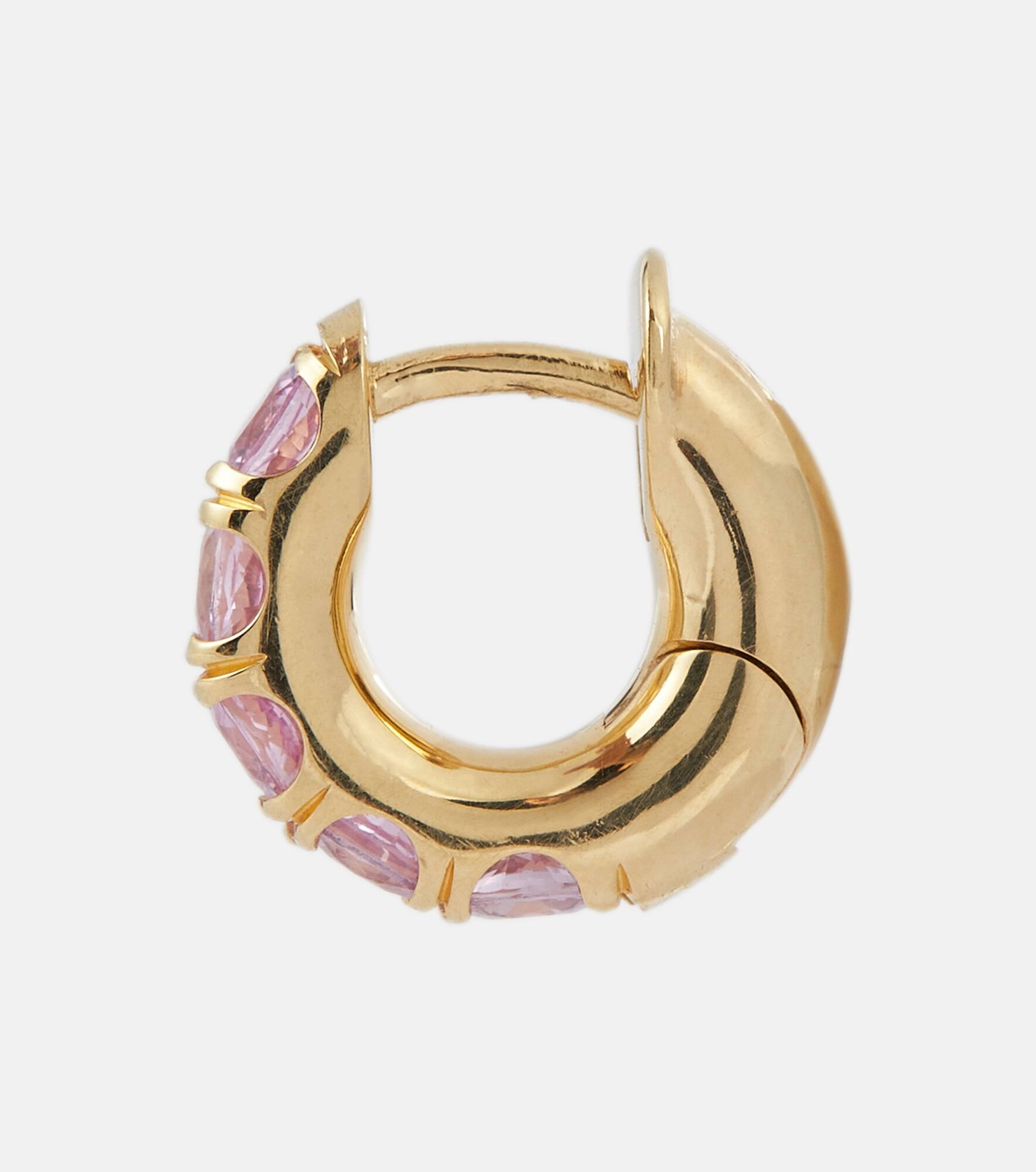 Mini Macro Hoop 18kt yellow gold single earring with pink sapphires - 4