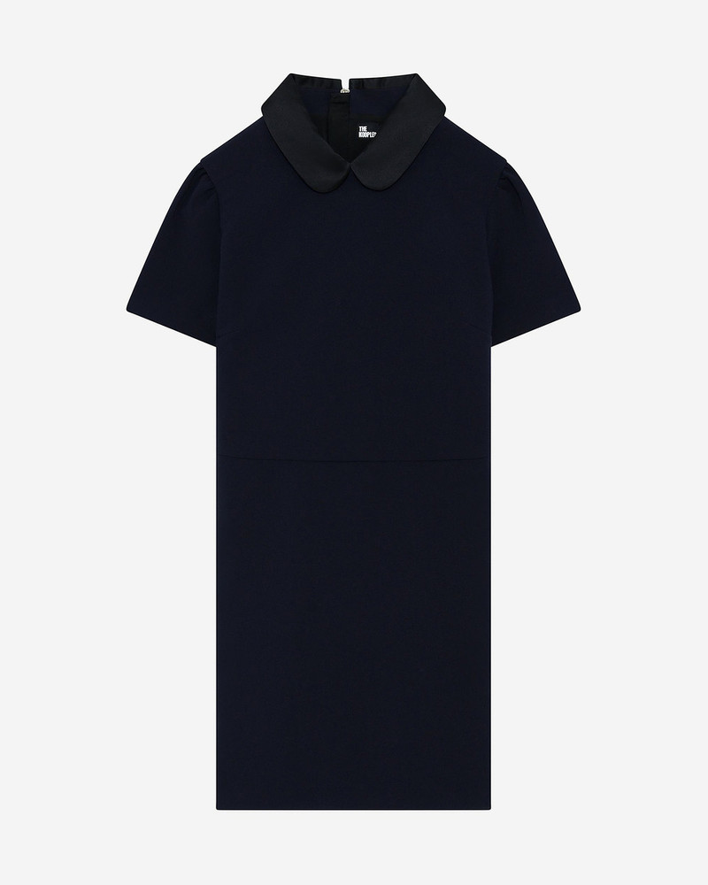 SHORT DRESS WITH CLAUDINE COLLAR IN NAVY SATIN 1