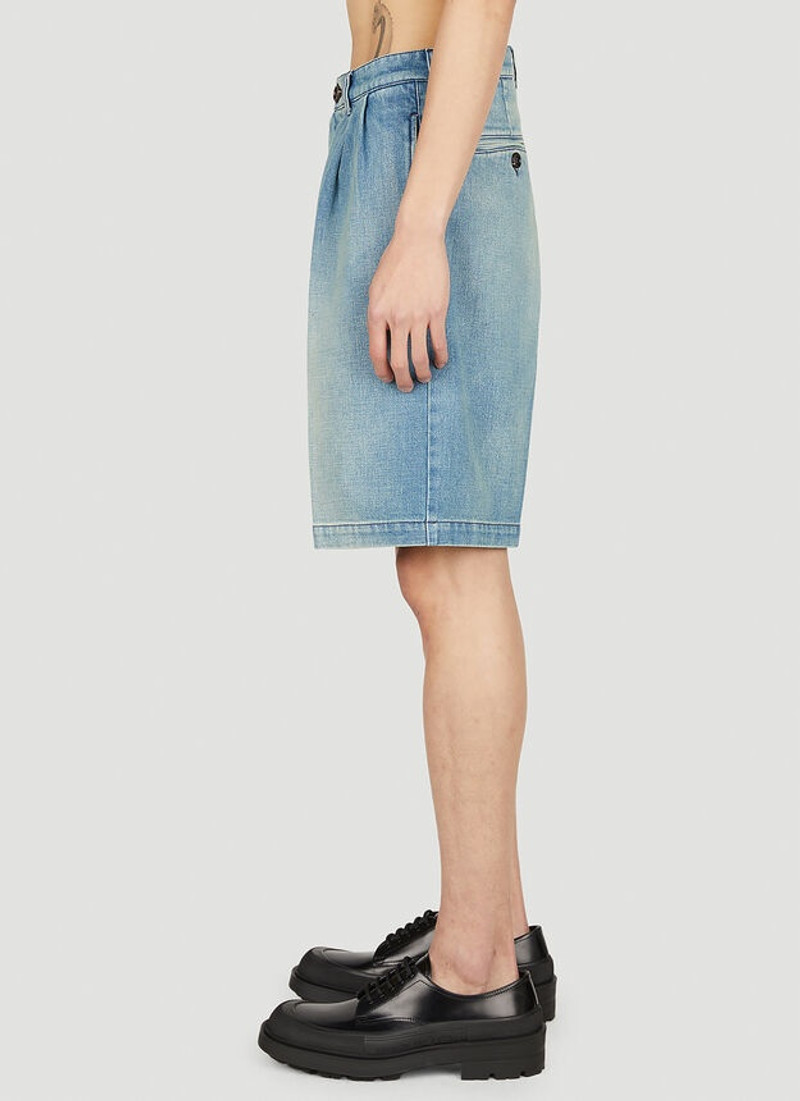 Denim Pleated Shorts in Light Blue 3