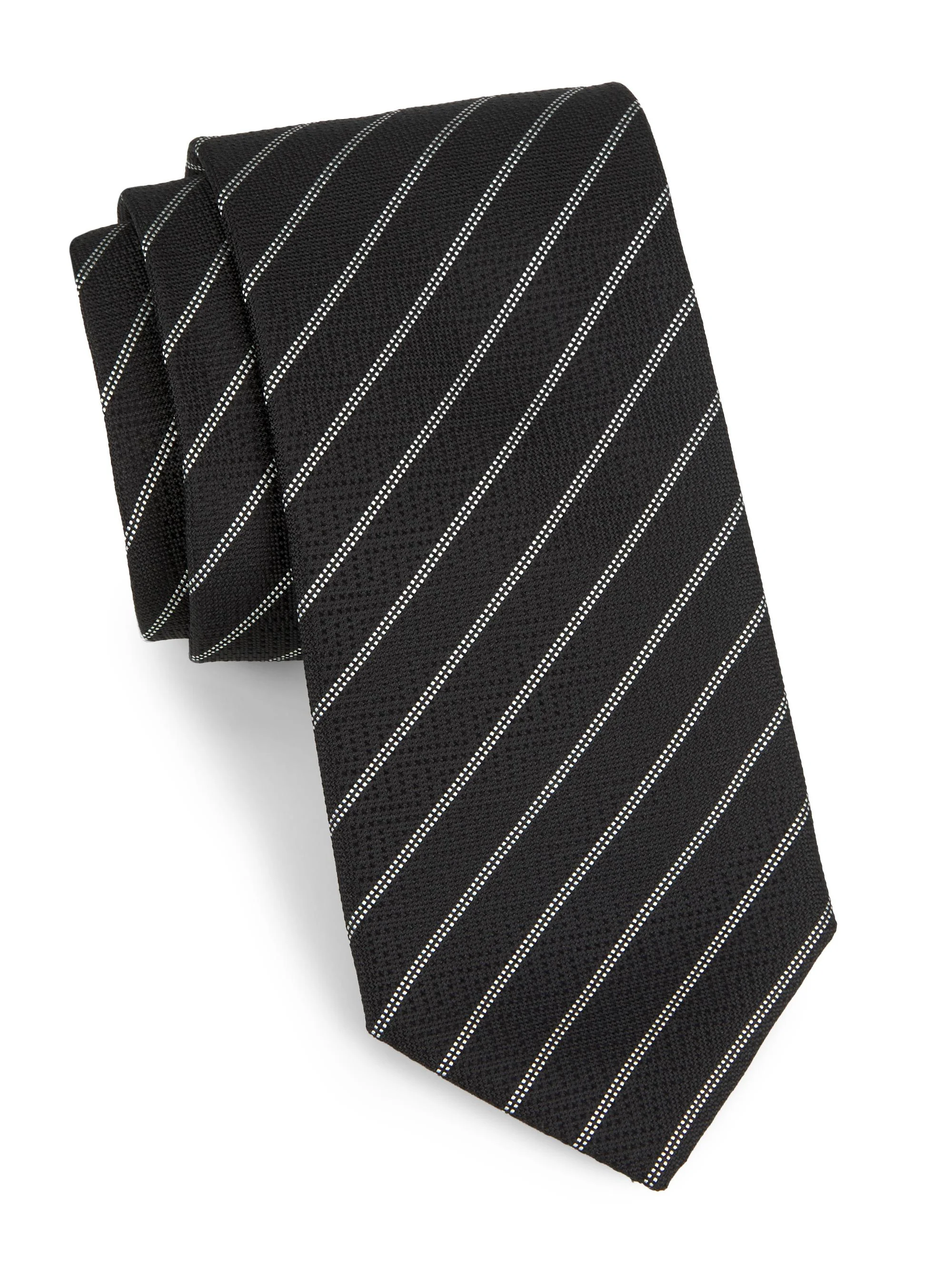 Men's Striped Silk Tie - Black - 1