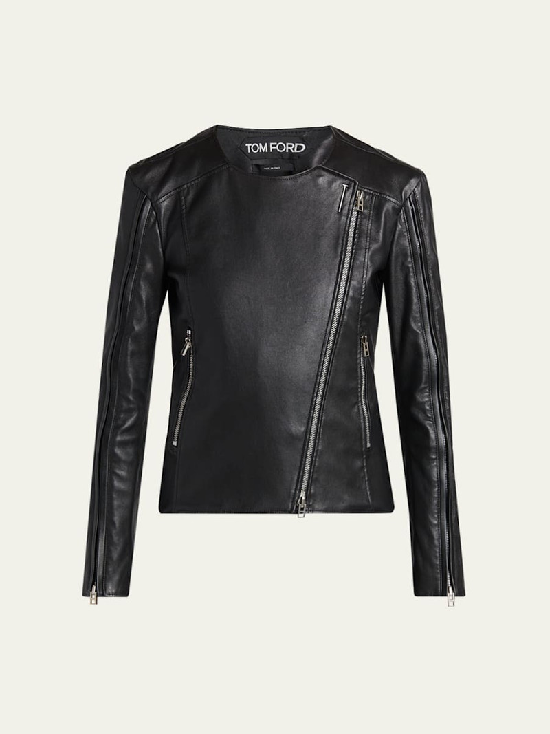 Collarless Leather Moto Jacket 1