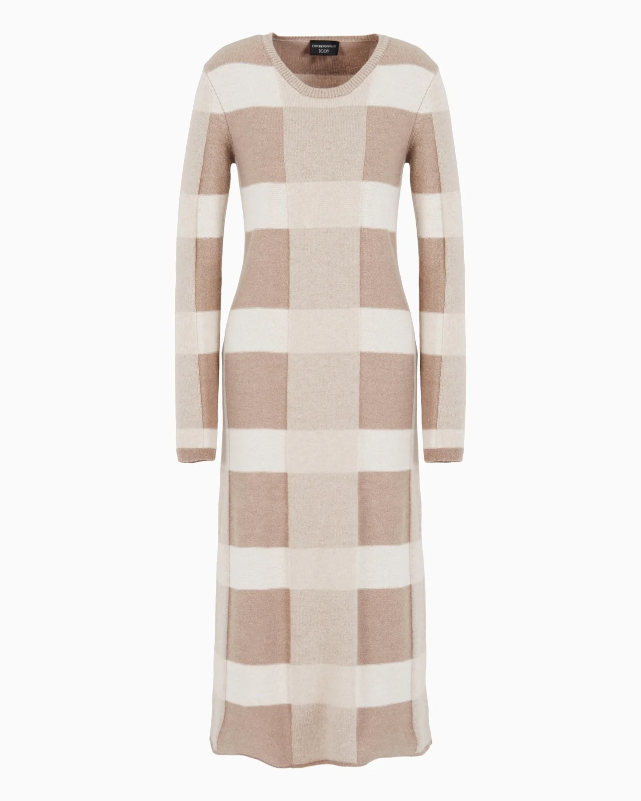 Icon long dress in virgin wool with a plated check motif - 1