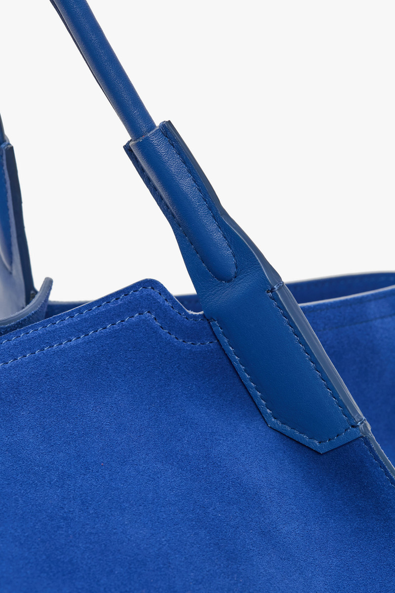 XL Victoria Tote In Sapphire Blue Suede 4