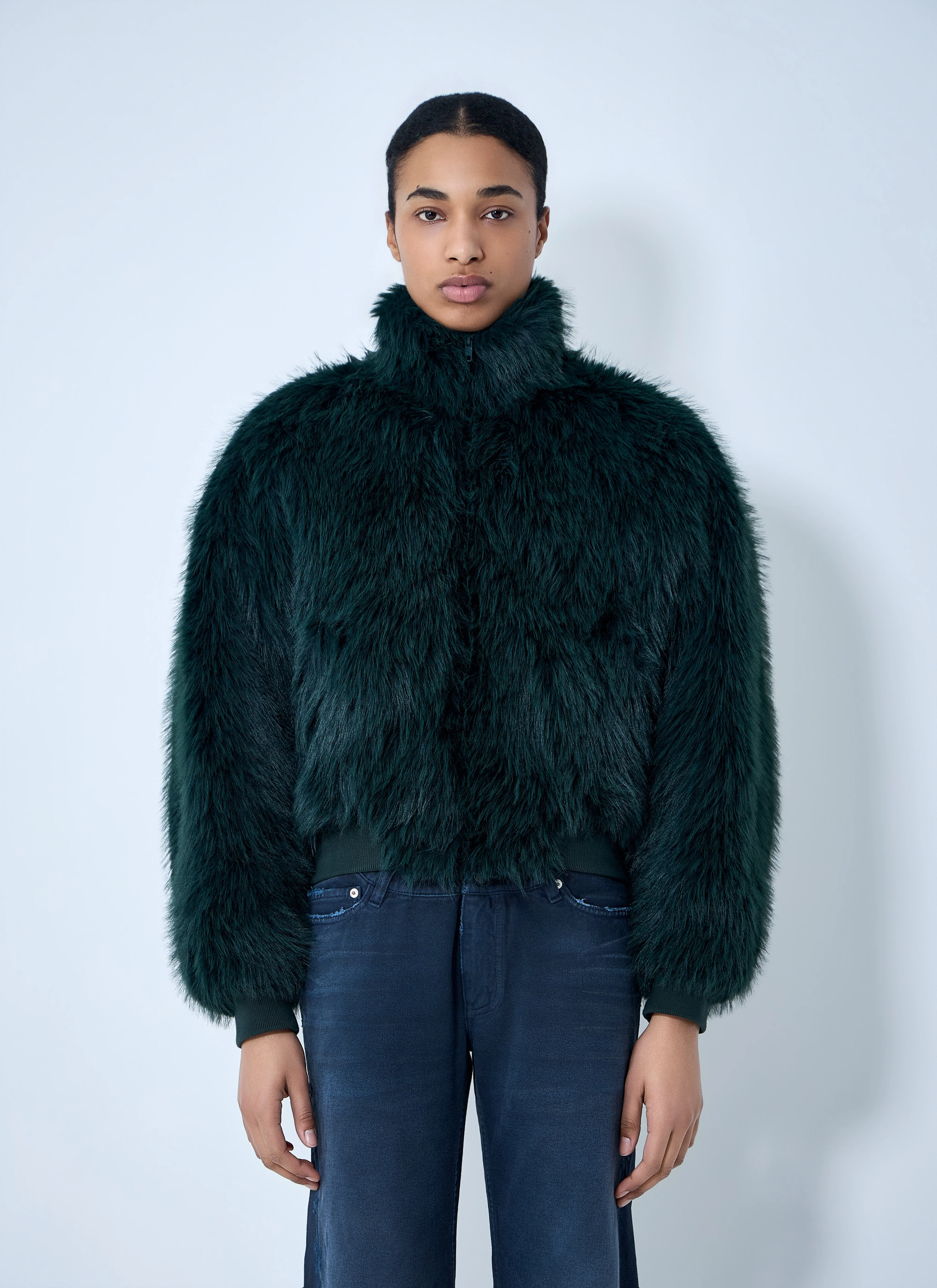 Balenciaga Women Faux Fur Bomber Jacket - 1
