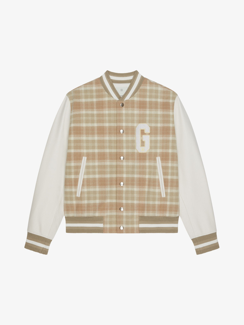 GIVENCHY CHECKED VARSITY JACKET IN WOOL AND LEATHER 1