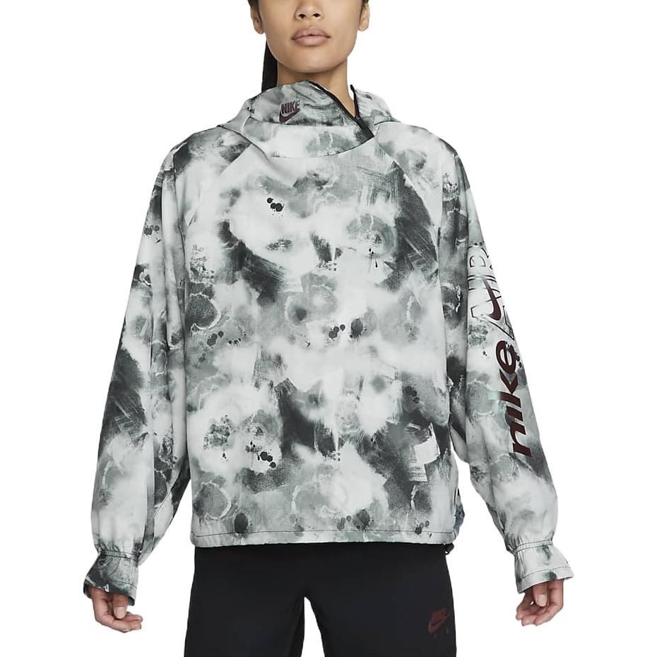 (WMNS) Nike Air Dri-FIT Colorblock Splash Ink Alphabet Running Sports Hooded Pullover Jacket Smoke G - 3